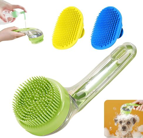 3Pcs Dog Bath Brush, Dog Scrubber for Bath, Dog Shampoo Brush Bubble Maker, Dog Paw Washer, Pet Bath Massage Brush with Adjustable Ring Handle for Short & Long Hair -Blue in Saudi Arabia