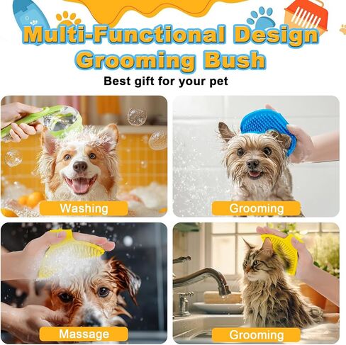 3Pcs Dog Bath Brush, Dog Scrubber for Bath, Dog Shampoo Brush Bubble Maker, Dog Paw Washer, Pet Bath Massage Brush with Adjustable Ring Handle for Short & Long Hair -Blue in Saudi Arabia