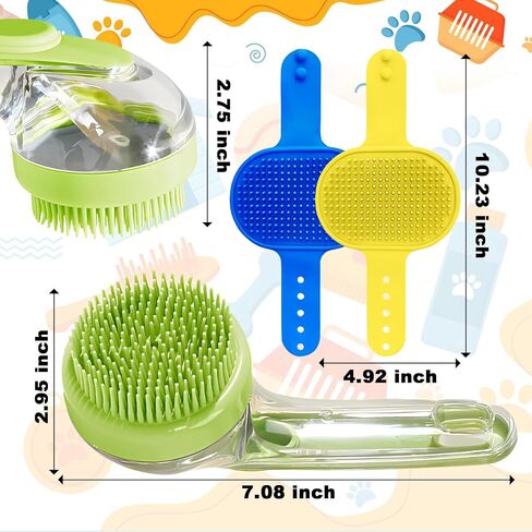 3Pcs Dog Bath Brush, Dog Scrubber for Bath, Dog Shampoo Brush Bubble Maker, Dog Paw Washer, Pet Bath Massage Brush with Adjustable Ring Handle for Short & Long Hair -Blue in Saudi Arabia