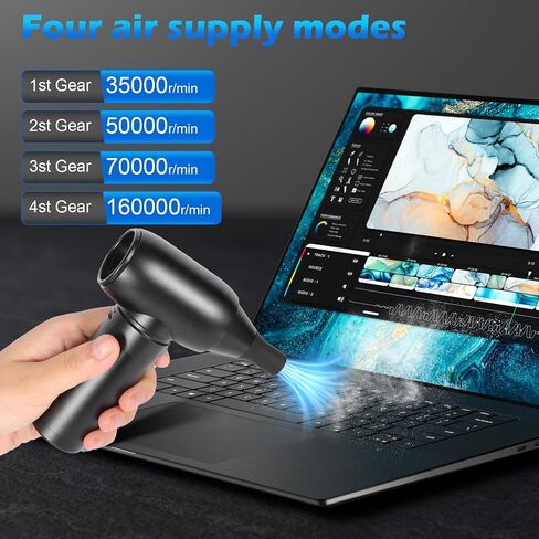 Compressed Air Duster, 130000RPM Electric Air Duster for Cleaning Keyboard & PC, 4 Gears Adjustable Rechargeable Cordless Jet Dry Air Blower with LED Light for Car and Home in Saudi Arabia
