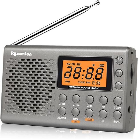 Portable AM/FM/Shortwave Radio, Batteries Operated Pocket Radios, Large Digital Display, Clock Radio with Alarm and Sleep Function, Earphone Included in Saudi Arabia