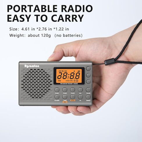 Portable AM/FM/Shortwave Radio, Batteries Operated Pocket Radios, Large Digital Display, Clock Radio with Alarm and Sleep Function, Earphone Included in Saudi Arabia