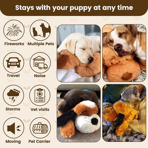 Dogs Calming Toy with Heartbeat, Dog Anxiety Relief Calming Aid,Anxiety Relief for Dogs Calming,Box Included a pet Calming Collars,48h Warm Pack,Plush Puppy Toy,Heartbeat Toy(Black) in Saudi Arabia
