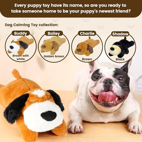 Dogs Calming Toy with Heartbeat, Dog Anxiety Relief Calming Aid,Anxiety Relief for Dogs Calming,Box Included a pet Calming Collars,48h Warm Pack,Plush Puppy Toy,Heartbeat Toy(Black) in Saudi Arabia