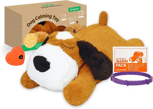 Dogs Calming Toy with Heartbeat, Dog Anxiety Relief Calming Aid,Anxiety Relief for Dogs Calming,Box Included a pet Calming Collars,48h Warm Pack,Plush Puppy Toy,Heartbeat Toy(Black) in Saudi Arabia