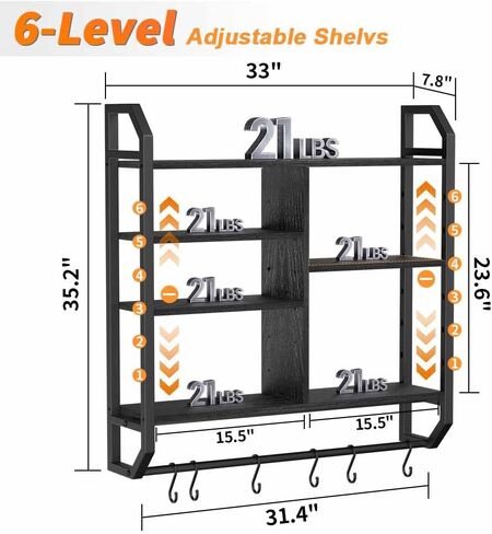 Nidouillet Gaming Floating Shelves, Large LED Wall Mounted Display Shelf, Adjustable Hanging Pipe Shelf Bookshelf with Lights 6 Hooks for Game Living Room Bedroom Coffee Bar Kitchen Decor in Saudi Arabia