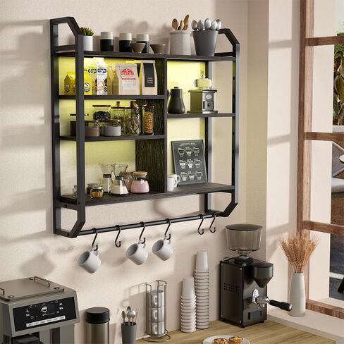 Nidouillet Gaming Floating Shelves, Large LED Wall Mounted Display Shelf, Adjustable Hanging Pipe Shelf Bookshelf with Lights 6 Hooks for Game Living Room Bedroom Coffee Bar Kitchen Decor in Saudi Arabia