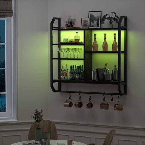 Nidouillet Gaming Floating Shelves, Large LED Wall Mounted Display Shelf, Adjustable Hanging Pipe Shelf Bookshelf with Lights 6 Hooks for Game Living Room Bedroom Coffee Bar Kitchen Decor in Saudi Arabia