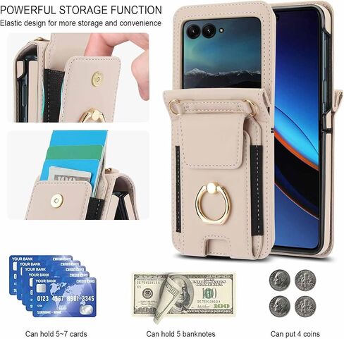 for Motorola Moto razr 2024 Wallet case with Hand Strap & Neck Strap & Ring Holder & Hinge Protection,Portable Card Case Shock Absorption Cover (Dark Purple, Razr 2024) in Saudi Arabia
