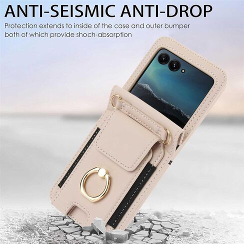 for Motorola Moto razr 2024 Wallet case with Hand Strap & Neck Strap & Ring Holder & Hinge Protection,Portable Card Case Shock Absorption Cover (Dark Purple, Razr 2024) in Saudi Arabia