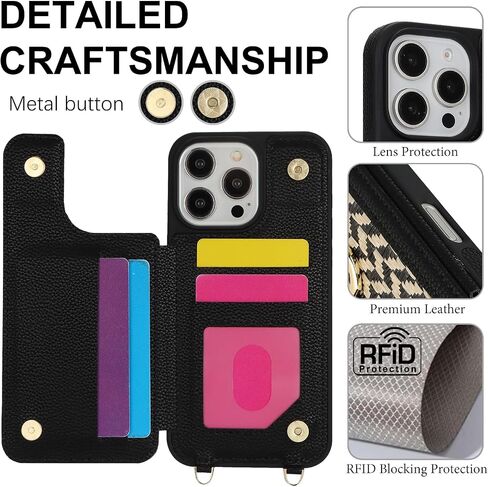 Crossbody Wallet Case for iPhone 16 Pro Max, PU Leather Purse with Wristlet Strap Lanyard Pocket Card Holder 360° Ring Kickstand Cover for Women Case for Apple iPhone 16 Pro Max.Lines Black in Kuwait