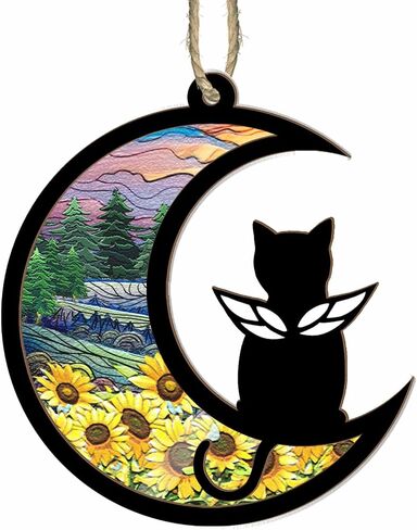 BSQUIELE Cat Memorial Suncatcher, Cat Memorial Gift, Pet Loss Suncatcher Ornament, Loss of Cat Sympathy Gift, Stained Glass Light Catcher, Cat Lover Gift, Cat Memorial Ornament, Cat Passing Away Gift in Kuwait