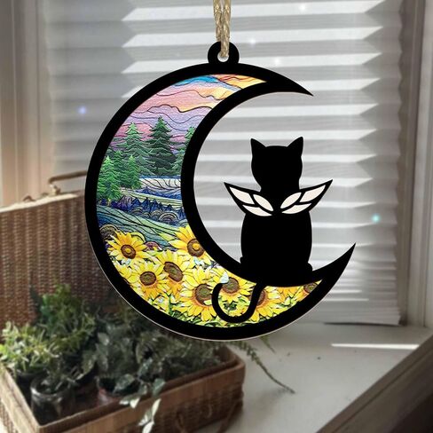 BSQUIELE Cat Memorial Suncatcher, Cat Memorial Gift, Pet Loss Suncatcher Ornament, Loss of Cat Sympathy Gift, Stained Glass Light Catcher, Cat Lover Gift, Cat Memorial Ornament, Cat Passing Away Gift in Kuwait