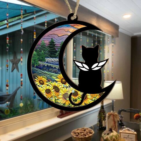 BSQUIELE Cat Memorial Suncatcher, Cat Memorial Gift, Pet Loss Suncatcher Ornament, Loss of Cat Sympathy Gift, Stained Glass Light Catcher, Cat Lover Gift, Cat Memorial Ornament, Cat Passing Away Gift in Kuwait
