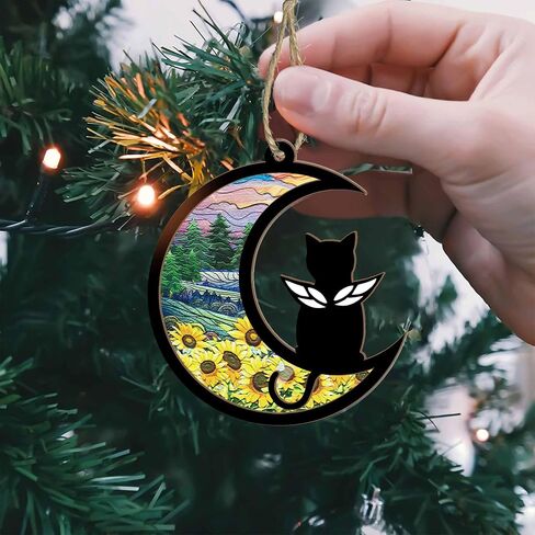 BSQUIELE Cat Memorial Suncatcher, Cat Memorial Gift, Pet Loss Suncatcher Ornament, Loss of Cat Sympathy Gift, Stained Glass Light Catcher, Cat Lover Gift, Cat Memorial Ornament, Cat Passing Away Gift in Kuwait