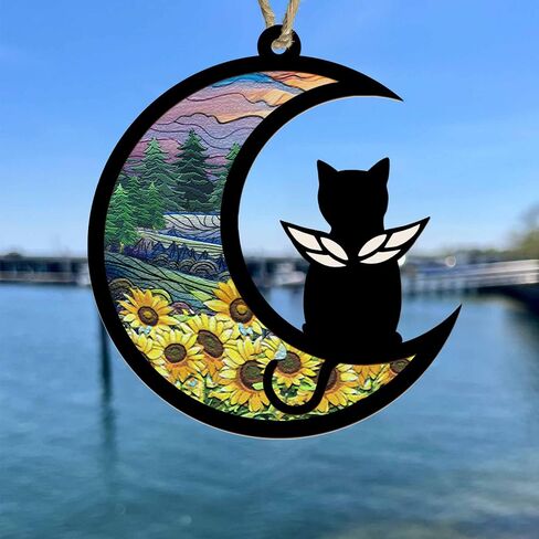 BSQUIELE Cat Memorial Suncatcher, Cat Memorial Gift, Pet Loss Suncatcher Ornament, Loss of Cat Sympathy Gift, Stained Glass Light Catcher, Cat Lover Gift, Cat Memorial Ornament, Cat Passing Away Gift in Kuwait