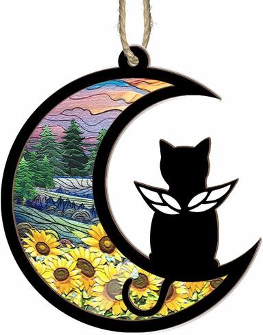 BSQUIELE Cat Memorial Suncatcher, Cat Memorial Gift, Pet Loss Suncatcher Ornament, Loss of Cat Sympathy Gift, Stained Glass Light Catcher, Cat Lover Gift, Cat Memorial Ornament, Cat Passing Away Gift in Kuwait