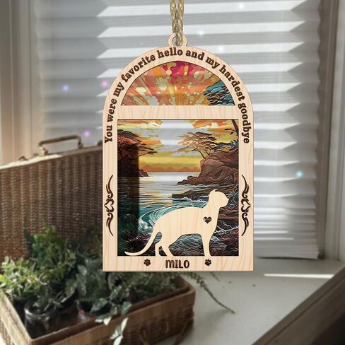 BSQUIELE Cat Memorial Suncatcher, Cat Memorial Gift, Pet Loss Suncatcher Ornament, Loss of Cat Sympathy Gift, Stained Glass Light Catcher, Cat Lover Gift, Cat Memorial Ornament, Cat Passing Away Gift in Kuwait