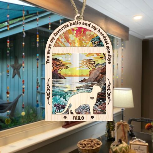 BSQUIELE Cat Memorial Suncatcher, Cat Memorial Gift, Pet Loss Suncatcher Ornament, Loss of Cat Sympathy Gift, Stained Glass Light Catcher, Cat Lover Gift, Cat Memorial Ornament, Cat Passing Away Gift in Kuwait