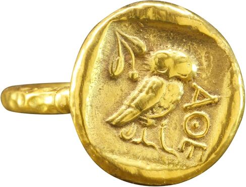 Caprixus Signet Ring 925 Sterling Silver Ring Ancient Greek Athens Owl Coin Ring 24K Gold Vermeil Designer Handmade Rings for Women Hammered Granulated Pinky Ring Turkish Fine Jewelry in Saudi Arabia