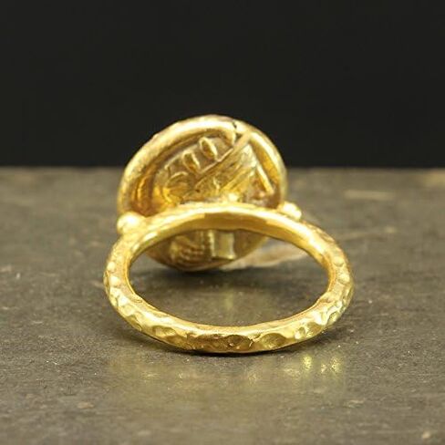 Caprixus Signet Ring 925 Sterling Silver Ring Ancient Greek Athens Owl Coin Ring 24K Gold Vermeil Designer Handmade Rings for Women Hammered Granulated Pinky Ring Turkish Fine Jewelry in Saudi Arabia