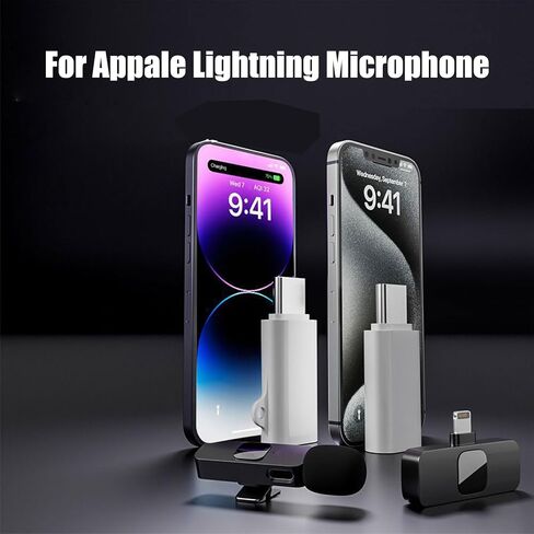 Type C to Lightning Microphone Adapter, USB C Male to Lightning Female Converter for Wireless Lavalier Microphone to your phone, Not for Headphone and Data, also Can charge for iPhone 16 Series etc in Kuwait