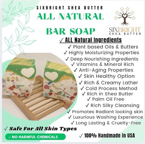 Sixbright, HANDMADE in USA ORGANIC INGREDIENTS COLD PROCESS BAR SOAP-CRUELTY FREE-FOR MEN WOMEN-ALL SKIN TYPES- 4 oz. (PACK of 1) CONFETTI (BLUE CONFETTI-FIESTA SOAP, PEPPERMINT + TEA TREE) in Saudi Arabia