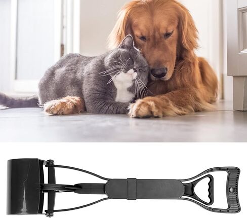 Pooper Scooper Long Handle Jaw Poop Scoop Handle Portable Pet Pooper Scooper for Large Dogs Cats Waste Picker Cleaning Tool with Extended Handle and Easy to Pull Spring (All Black) in Kuwait