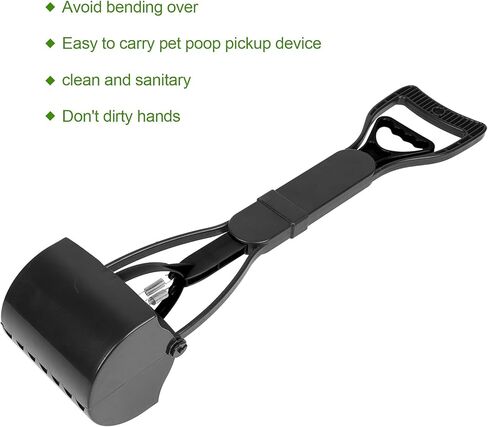 Pooper Scooper Long Handle Jaw Poop Scoop Handle Portable Pet Pooper Scooper for Large Dogs Cats Waste Picker Cleaning Tool with Extended Handle and Easy to Pull Spring (All Black) in Kuwait