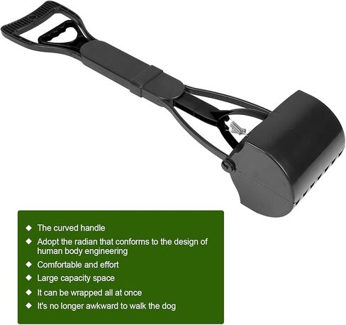Pooper Scooper Long Handle Jaw Poop Scoop Handle Portable Pet Pooper Scooper for Large Dogs Cats Waste Picker Cleaning Tool with Extended Handle and Easy to Pull Spring (All Black) in Kuwait