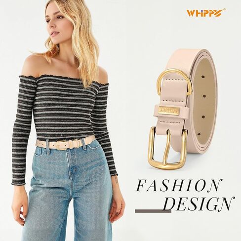 حزام جلد نسائي من WHIPPY حزام خصر للسيدات مع إبزيم ذهبي حزام جلد كاجوال لفساتين بناطيل الجينز in Kuwait