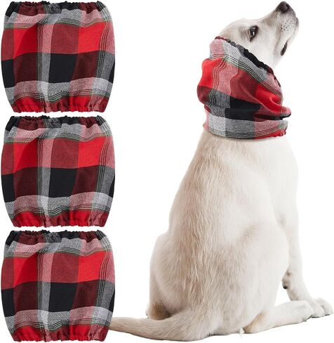 Geyoga 3 Pcs Snood for Dogs Ears Wrap Red Black Plaid Dog Calming Earmuffs Winter Dog Hats Noise Cancelling Anxiety Relief Dog Hoodies for Christmas Wearing in Bathing Grooming Dog Ear Care (Large) in Saudi Arabia