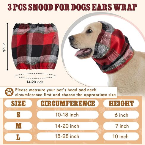 Geyoga 3 Pcs Snood for Dogs Ears Wrap Red Black Plaid Dog Calming Earmuffs Winter Dog Hats Noise Cancelling Anxiety Relief Dog Hoodies for Christmas Wearing in Bathing Grooming Dog Ear Care (Large) in Saudi Arabia