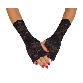 Black Long Fingerless Floral Elastic Lace Gloves