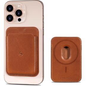 Belemay Strong Magnetic Wallet Compatible with Magsafe, Luxury Minimal Card Holder for 1-2 Cards, Premium Full-grain Smooth Leather Compatible with iPhone 16/15/14/13/12 series&MagSafe cases, Brown