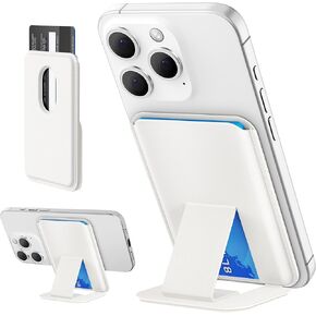 Magnetic Wallet for iPhone,Magsafe Wallet Stand with Adjustable Stand for iPhone 15/14/13/12,3 Card Holder, Vegan Leather, RFID Blocking (White)