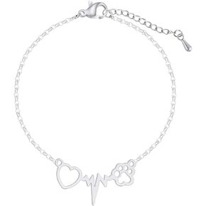 Cute Animal Cat Dog Puppy Footprint Bracelet Love ECG Heart Heartbeat Paw Print Pendant Necklace