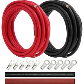 LotFancy 6 AWG Wire, 20 Feet 6AWG Black + 20 Feet 6AWG Red Tinned Copper Battery Cable, UL1015 Welding Cable for Automotive, Solar, Marine, 5Pcs 5/16" and 5Pcs 3/8" Cable Lugs + Heat Shrink Tubing