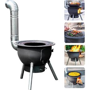 Multifunction Wood Burning Stove with Grill Rack,Large Portable Camping Rocket Stove for Outdoor/Backyard Cooking,Chinese Wood Stove,Off Grid Living Supplies