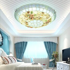 Tiffany Flush Mount Ceiling Light, Handmade Seashell Stained Glass Ceiling Lamp,3 Color Dimmable LED Mediterranean Art Deco Ceiling Light Fixture for Bedroom,Living Room&Hotel(19.68"/50cm)