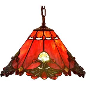Bieye L10719 Baroque Tiffany Style Stained Glass Ceiling Pendant Light Fixture with 13 Inch Wide Handmade Shade (Red)