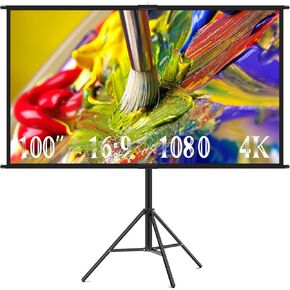 Projector Screen with Stand, Towond 100 inch Portable Movie Screen for Outdoor Indoor Use, 16:9 4K HD Wrinkle-Free and Foldable Projection Screen with Carry Bag for Backyard Movie Night