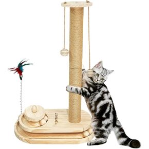 NZONPET Cats Scratching Post 34.3" Tall Scratch Post Premium Sisal Rope Scratch Posts for Kitten and Adult Cats All Natural Rope Wooden Ball Track Interactive Toy with Dangling Balls