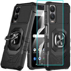 for Cricket Icon 6 / ATT Verge Case with 1 Pack Screen Protector,Dual Layer Hybrid Heavy Duty Defender Protection,Sleek Rugged Reinforced Cushion Corner Kickstand Shockproof Bumper Cover Blue