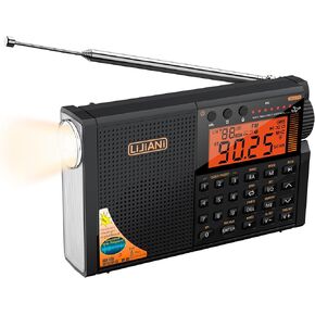 New VER Shortwave Radio AIR/VHF/AM/FM/Weather 6-Bands with Bluetooth/TF Card,2W Flashlight,Reading Lamp,Keyboard Backlight, Digital Recording, Alarm Clock,Powered by AA & LI Battery,Type-C/ANT Jack