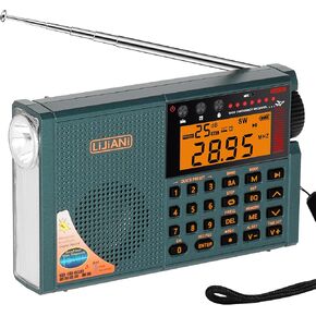 New VER Shortwave Radio AIR/VHF/AM/FM/Weather 6-Bands with Bluetooth/TF Card,2W Flashlight,Reading Lamp,Keyboard Backlight, Digital Recording, Alarm Clock,Powered by AA & LI Battery,Type-C/ANT Jack