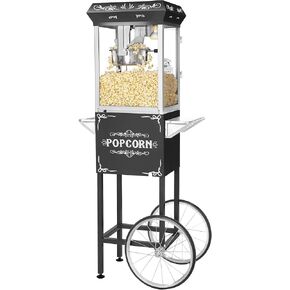 Popcorn Machine with Cart – 8oz Popper with Stainless-steel Kettle, Heated Warming Deck, and Old Maids Drawer by Great Northern Popcorn (Black)