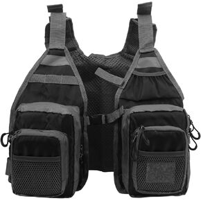 EVTSCAN Fishing Vest - Black Polyester Fishing Waistcoat with Adjustable Shoulder Strap Belt and Multiple Pockets, Breathable Fishing Vest for Kayaking Canoe Outdoor Activities, Free Size
