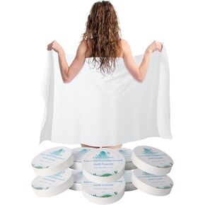 Premium-Disposable-Compressed-Bath-Towel-for-Travel, Extra-Thick Large Portable Travel Towels Compressed for Camping Sports Hiking Beach Swimming Vacation, 55"x28" (10 Pack)