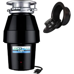 Eco Logic EL-9-DS-BK 9 Deluxe Designer Series Food Waste Disposer with Black Sink Flange, 3/4 HP